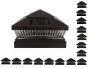 16 Pcs Brown Solar Garden Outdoor Cap Post Light 5X5 Plastic with 5 LED Bulbs
