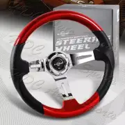 W-Power 13.5" Pearl Red Wood Grip 6-Hole Chrome 3-Spoke Racing Steering Wheel (for: Volkswagen)