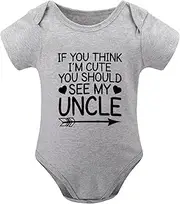 [WOOYONGING] If You Think I'm Cute You Should See My Uncle Funny Baby Onsies Short Sleeve Girl Onsies White 18 Month Boy Romper