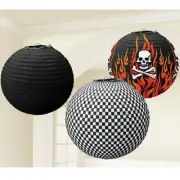 ROCK ON SKULL AND FLAMES PAPER LANTERNS (3) ~ Birthday Party Supplies Decorate