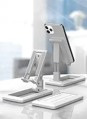 (White) Foldable Adjustable Universal Desk Stand Holder for Mobile Phone Tablet Portable