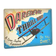 Daredevil Thrill Rides Sign Vintage Biplane Airplane Aviation Ace Pilot Stunt 80