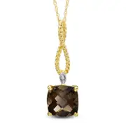 8.0mm Cushion-Cut Smoky Quartz and Natural Diamond Accent Rope Drop Pendant in 10K Yellow Gold