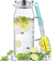 2 Litre 68 oz g Glass Water jug with lid and Handle, Fridge jug, iced Tea and Homemade Juice jug, Heat Resistant Borosilicate Glass Pitcher for hot/Cold Water.