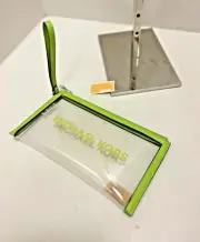 Michael Kors Ladies Large Clear Flat Top Zip Clutch Wristlet Wallet (Lime) MK