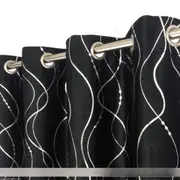 Single Panel Eyelet Block Out Curtain Black Silver