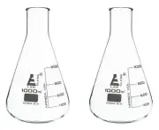 Eisco Labs 1000ml Narrow Neck Erlenmeyer Flasks - Borosilicate Glass - 2 Pack