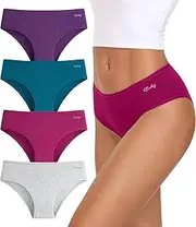 [coskefy] Womens Underwear Cotton Hipster Panties Soft Stretch Ladies Cheeky Bikini Briefs 4 Pack