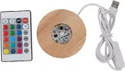 LED Light Base, Wood Round Remote Control USB Elegant Style Sturdy Round Lighted Base, Wide Application Color LED Base for Illuminate 3D Crystal Glass Resin Art