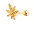 14G Gold POT LEAF MARIJUANA SURGICAL STEEL TONGUE RING BODY PIERCING BARBELL