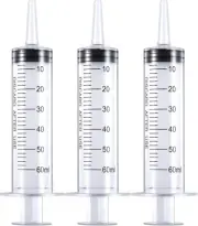 3pcs 60ml Syringe, Large Plastic Syringes with caps no needle for Scientific