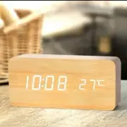 Wooden Digital Alarm Clock, LED Desk Alarm Clock with Temperature, Desk Clock