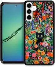 [DJSOK] Compatible with Samsung Galaxy A35 5G Case, Cute Black Cat in Flowers for Girl Men Drop Protection Pattern with Soft TPU Bumper Case for Samsung Galaxy A35 5G