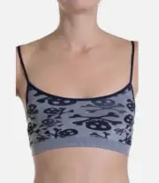 Women's Skull & Crossbones Printed Adjustable Bralette Size S/M Gray/Black NWT