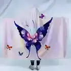 Light Pink Big Butterfly 3D Hooded Blanket Wearable Flannel Throw Blanket Cloak