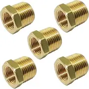 NPT Bushing Brass Hex Reducer Reducing Pipe Adapter Fitting 1/2" NPT Male x 3/8" NPT Female Thread 5pcs