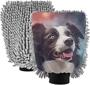 XYMZR Collie Head Galaxy Absorbent Microfiber Car Wash Mitt, Funny Cute Anime Scratch Free for Cars Cleaning, Home Cleaning Mitts, 2 Pack, 10.24” L x 7.09” W