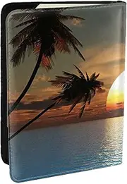 [JEJEA] Beach Sunrise Print Travel Organizer Credit Cards Case Passport BookPassport Holder Cover Wallet forTraveling,, Black, One Size