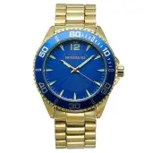 NEW Rousseau 9445 Men's Suter Luminous Indices Blue Dial/Bezel Yellow Gold Watch