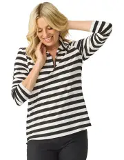 [Fella Hamilton] Mckenzie Long Sleeve Stripe Zip Neck Tee in Multi