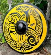 Viking Medieval Dragon Face Wooden Shield Medieval Round Shield Fully Handmade