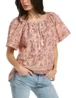 NWT Faherty Florence Organic Cotton Earth Block Floral Print Peasant Blouse Sz M