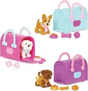 Pucci Pups – Collectible Puppy Set – Chocolate Lab, Maltese, Chihuahua – Carrier Purse – Dog Accessories Included – Toys for Kids 3+ –