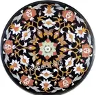 Round Side Table with Marquetry Art Black Marble Coffee Table Top for Cafeteria