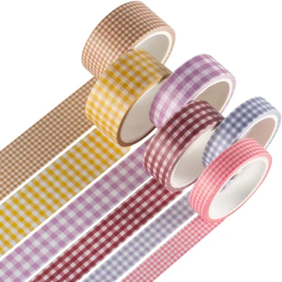 6 Rolls Plaid Washi Tape Set Basic Grid Masking Decorative Tapes for Arts, DIY C