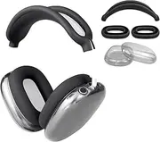 SOULWIT Protective Kit for AirPods Max, Headband Cover + TPU Case Protector + Silicone Ear Pads Cover, Sweatproof Accessory, Easily Washable, Anti-Scratch (Black)