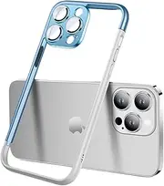 Dual Color Splicing Edge Frame Bumper Matte Case for iPhone 15 14 13 12 11 Pro Max 15 Plus Lens Glass Protect Shockproof Cover,Blue White,for iPhone 15 Plus