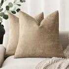 Pack of 2 Textured Chenille Throw Decorative Pillow Covers Square Accent Soli...
