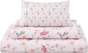 Viviland Kids Twin Sheet Set - Girls Light Pink Twin Microfiber Fitted Sheet (15" Deep Pocket) Flat Sheet & 2 Pillowcases - Floral Ballet Girl Print