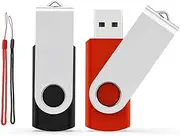[JOIOT] 64GB USB 3.0 Flash Drives 2 Pack Swivel Thumb Drive Jump Drive with LED for Fold Data Storage, Memory Stick, Zip Drives, Pen Drive - Black, Red