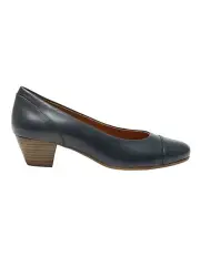 [Wide Steps] Acton Heeled Leather Shoes in Navy