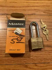 Vintage NOS NIB Made in the USA Master Lock Gold Padlock No 4 3400 2-1/4" Long