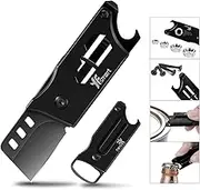 YFSmart Mini Box Cutter With Bottle Opener, Screwdriver, Wrench, Hex Bit Key Ring - Utility Folding Pocket Multi-function Gadget (Black)