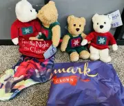 Hallmark Vintage Christmas Kiss Kiss Mistletoe Bears & Stocking Plush Set 2001