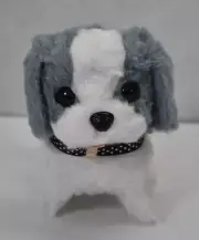 Simulated Electric Puppy Doll Plush Squeaky Walk Tail Wagging Motorized Gray