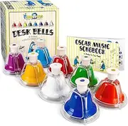 MiniArtis Desk Bells Set for Kids | 8 Notes Diatonic Colorful Metal Hand Bells | Hit on Top Feature | Musical Songbook & Carry Case Included | Great Holiday Birthday Gift for Children