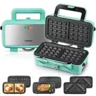 FOHERE Waffle Maker 3 in 1 Sandwich Maker 1200W Panini Press With Removable P...