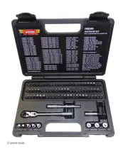 89-PC BIT SET – automotive hand tools, stubby sockets, locking flex head ratchet