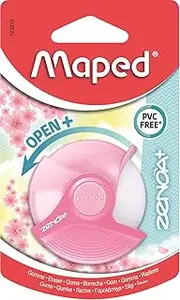 Maped Zenoa Plus Eraser Round White Eraser with Protective Case Rotating Over 180 Degrees Phthalate Free PVC Free Pastel Pink