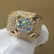 Men's 4.00 CT Round Cut Real Moissanite Engagement Ring 14k Rose Gold Plated