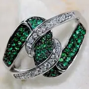 3CT Treated Emerald & White Topaz 925 Sterling Silver Ring Jewelry Sz 8 MK1-2