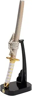 Sword Shaped Paper Knife, Mini Japanese Sword, White Metal Ishike, 1 Small Sword, with Hanging Base 3301