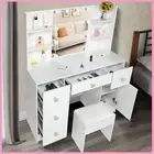 White Vanity Desk Bedroom Dressing Table & Stool with Dimmable LED Lights Mirror