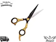 Sharpend Black Gold Hairdressing Scissors Barber Cutting Thinning 6.5" Pro