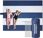Tough Outdoors Extra Large Beach Blanket Waterproof Sandproof Oversized - 11'x10' Sand Free Beach Mat for 9 Adults - Hiking, Outdoor & Beach - Navy Blue & White