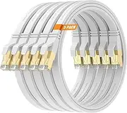 Cat8 1.5FT-5Pack Ethernet Cable,White-40Gbps Internet Network Patch Cord,High Speed Gold-Plated RJ45 Double Shielded with Ground Wire & Cable-Tie for Modem,Hub,Router,NAS
